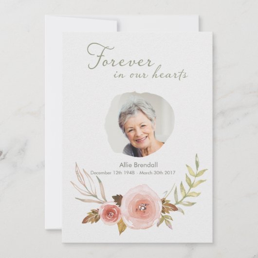 写真の悔やみや弔慰のばら色の水彩画のリースは感謝していしています サンキューカード (正面)