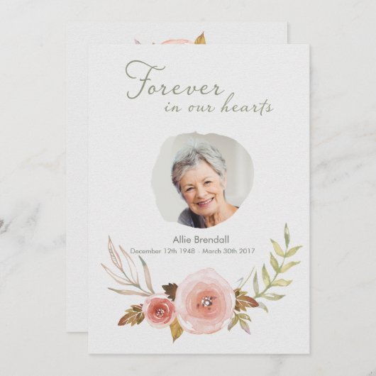 写真の悔やみや弔慰のばら色の水彩画のリースは感謝していしています サンキューカード (正面/裏面)