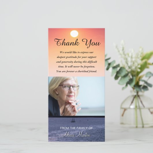 写真の悔やみや弔慰の記念物はヨットの日没感謝していしています サンキューカード (スタンド正面)