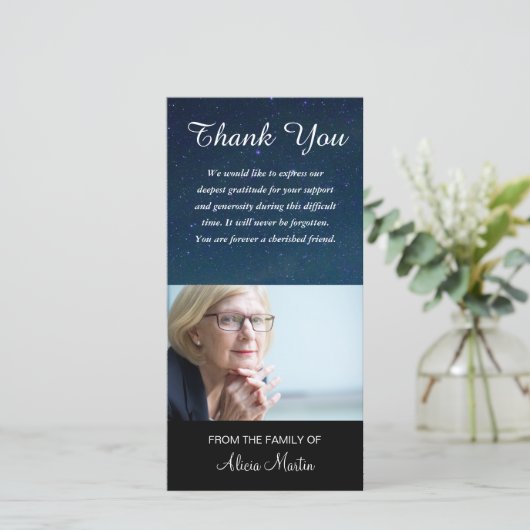 写真の悔やみや弔慰の記念物は夜空の星感謝していしています サンキューカード (スタンド正面)