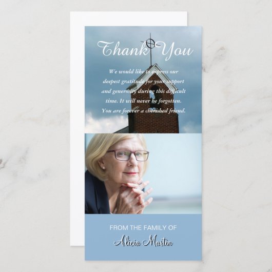 写真の悔やみや弔慰の記念物は教会尖塔感謝していしています サンキューカード (正面/裏面)