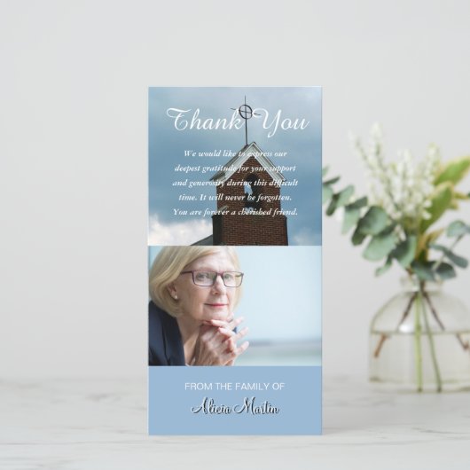 写真の悔やみや弔慰の記念物は教会尖塔感謝していしています サンキューカード (スタンド正面)