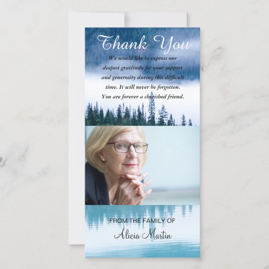 写真の悔やみや弔慰の記念物は湖の反射感謝していしています サンキューカード (正面)