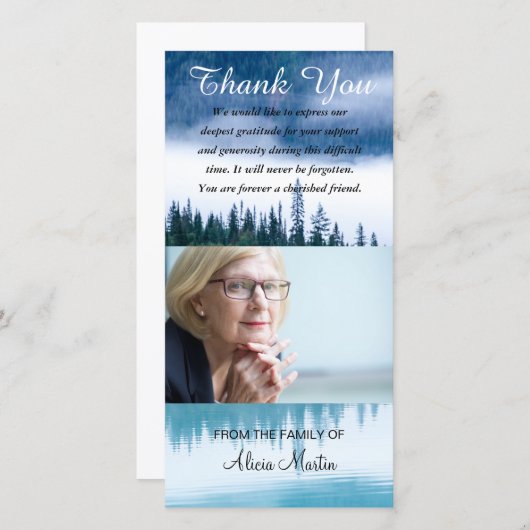 写真の悔やみや弔慰の記念物は湖の反射感謝していしています サンキューカード (正面/裏面)