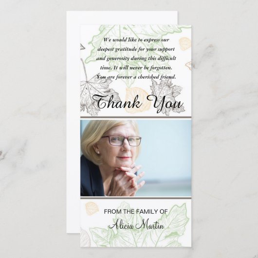 写真の悔やみや弔慰の記念物は紅葉感謝していしています サンキューカード (正面/裏面)