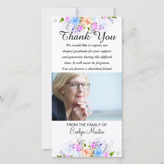 写真の悔やみや弔慰の記念物は花感謝していしています サンキューカード (正面)