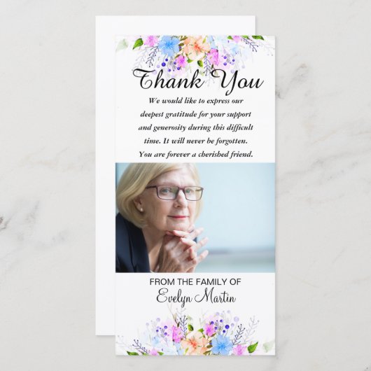 写真の悔やみや弔慰の記念物は花感謝していしています サンキューカード (正面/裏面)