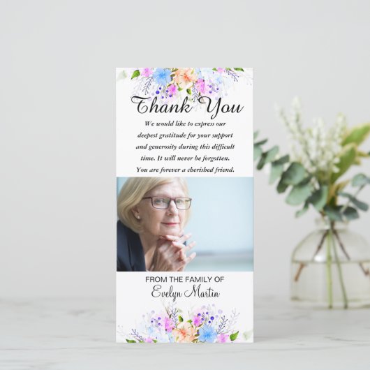写真の悔やみや弔慰の記念物は花感謝していしています サンキューカード (スタンド正面)