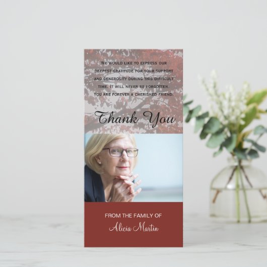 写真の悔やみや弔慰の記念物は赤い秋の木感謝していしています サンキューカード (スタンド正面)