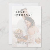 写真の愛と感謝していモダンタイポグラフィ結婚の サンキューカード (正面)