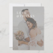 写真の愛と感謝していモダンタイポグラフィ結婚の サンキューカード (正面)