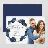 写真の感謝 現代的なディープインディゴブルーとゴールド サンキューカード (正面/裏面)