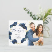 写真の感謝 現代的なディープインディゴブルーとゴールド サンキューカード (スタンド正面)