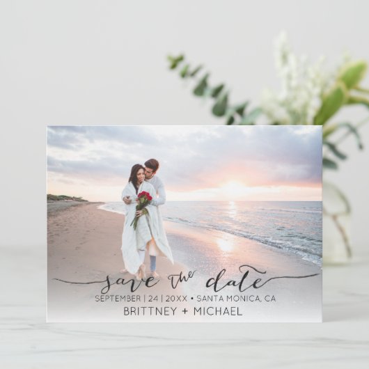 写真の手書きのモダン黒で日付を保存 セーブザデート (スタンド正面)