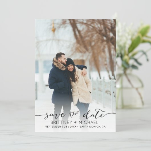 写真の手書きのモダン黒で日付を保存 セーブザデート (スタンド正面)