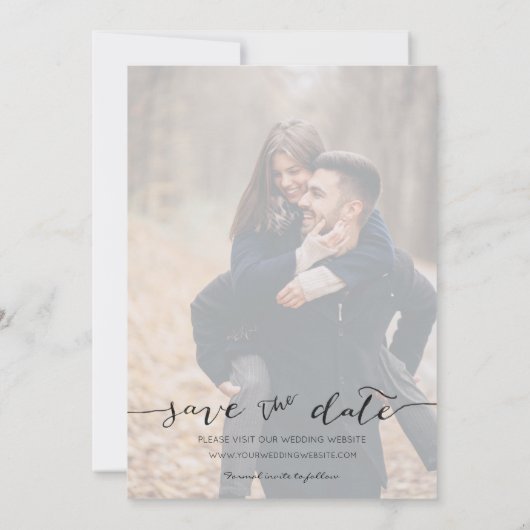 写真の手書きのモダン黒で日付を保存 セーブザデート (裏面)