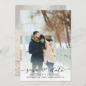 写真の手書きのモダン黒で日付を保存 セーブザデート (正面/裏面)