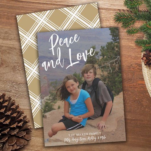 写真の手書きクリスマス金ゴールドプレイド平和ラブ シーズンカード
