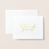 写真の手書き結婚による感謝金ゴールド 箔カード (封筒付き正面)