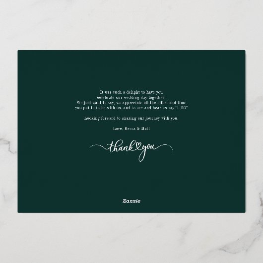 写真の手書き結婚による感謝金ゴールド 箔招待状 (裏面)