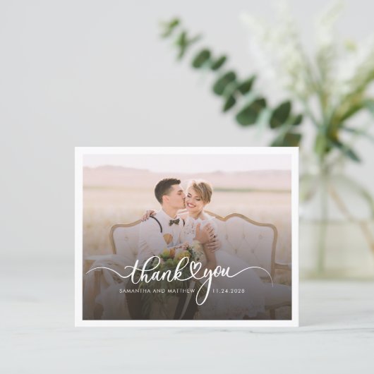 写真の手書き結婚サンキューカード (スタンド正面)