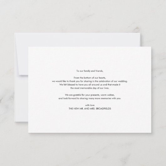 写真の手書き結婚スクリプト サンキューカード (裏面)