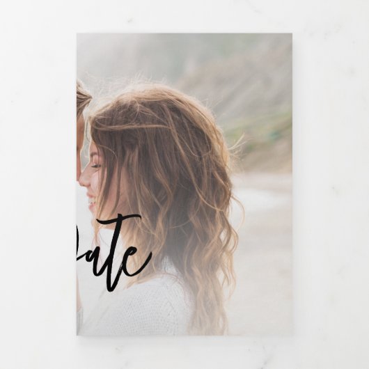 写真の手書き結婚式の日付を保存 三つ折り案内状 (カバー)