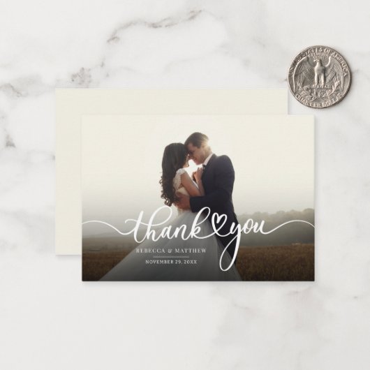写真の手書モダンき結婚による感謝 ノートカード (正面/裏面インサイチュ)
