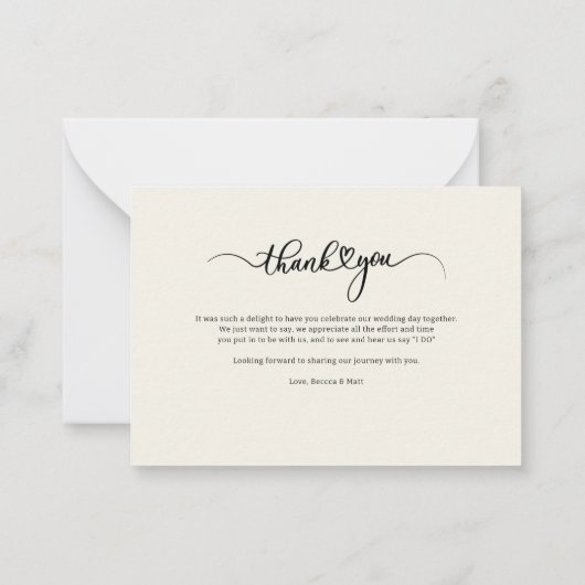 写真の手書モダンき結婚による感謝 ノートカード (裏面)