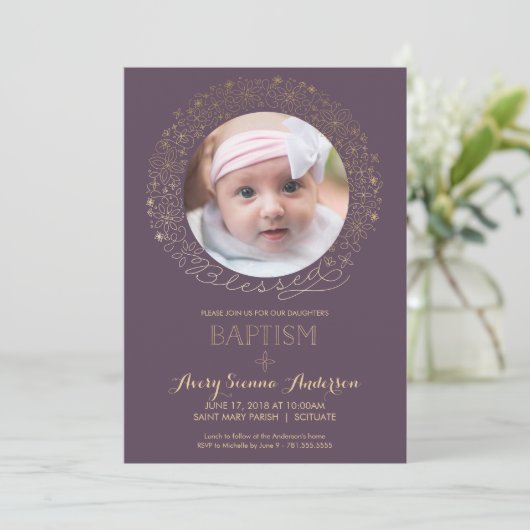 写真の招待状に洗礼を施す洗礼女の子 招待状 (スタンド正面)