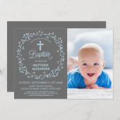 写真の招待状に洗礼を施す洗礼男の子の招待 招待状 (正面/裏面)