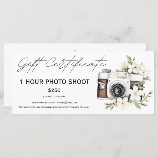 写真の撮影セッション伝票証明書 (正面/裏面)