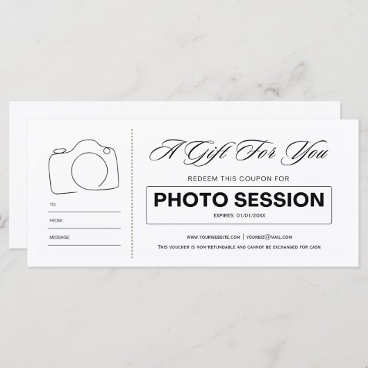 写真の撮影セッション伝票証明書 (正面/裏面)