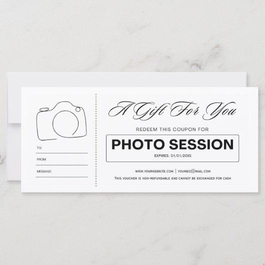 写真の撮影セッション伝票証明書 (正面)