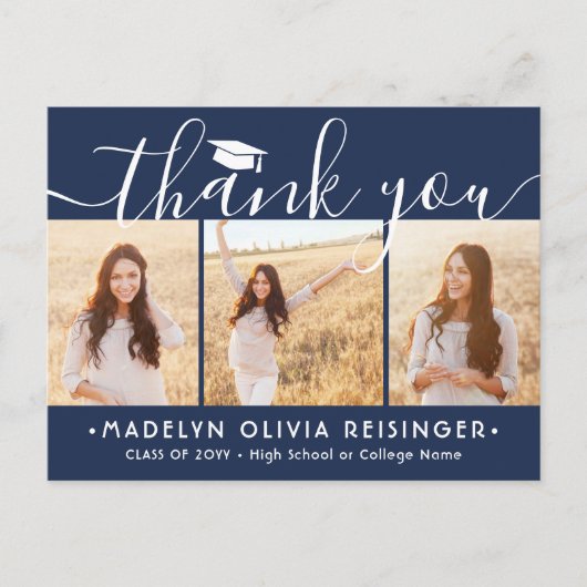 写真の新しいアドレス卒業ネイビーホワイトありがとう ポストカード (正面)