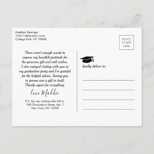 写真の新しいアドレス卒業赤白ありがとう ポストカード (裏面)