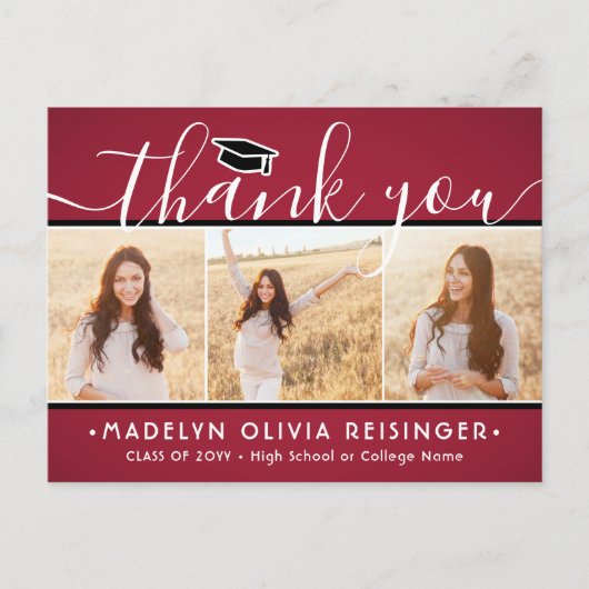 写真の新しいアドレス卒業赤白ありがとう ポストカード (正面)