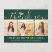 写真の新しいアドレス緑の金ゴールド卒業ありがとう ポストカード (正面)
