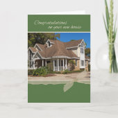 写真の新しいホーム、緑、リボンおめでとう カード (正面)