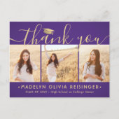 写真の新しい住所パープル金ゴールド卒業ありがとう ポストカード (正面)