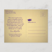 写真の新しい住所パープル金ゴールド卒業ありがとう ポストカード (裏面)