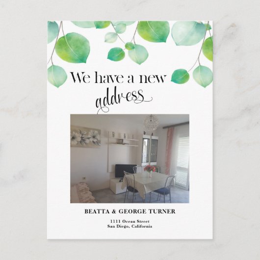 写真の新しい自宅住所、お知らせポストカード 案内ポストカード (正面)