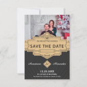 写真の日付のアールデコ結婚カードをカスタム保存 セーブザデート (正面)