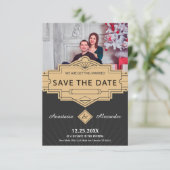 写真の日付のアールデコ結婚カードをカスタム保存 セーブザデート (スタンド正面)