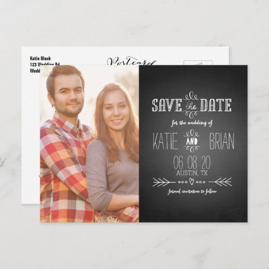 写真の日付の保存 | ヴィンテージ黒黒板 案内ポストカード (正面/裏面)