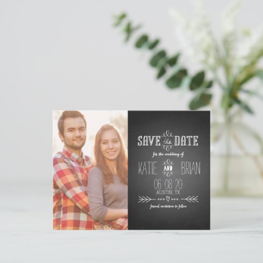 写真の日付の保存 | ヴィンテージ黒黒板 案内ポストカード (スタンド正面)
