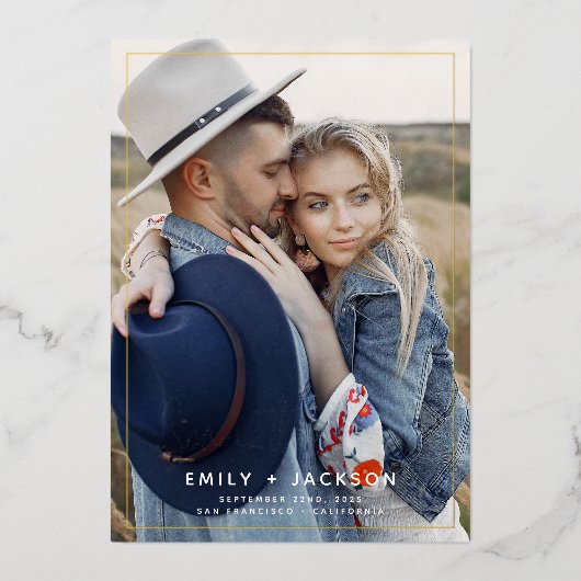 写真の日付の写真金ゴールド 箔招待状 (正面)