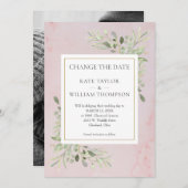 写真の日付の変更Greeneryの葉Pink Marble セーブザデート (正面/裏面)