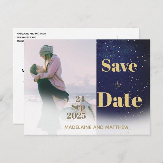 写真の日付の結婚夕べの保モダン存 案内ポストカード (正面/裏面)