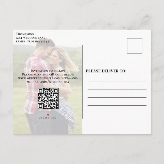 写真の日付を保シンプル存結婚 案内ポストカード (裏面)